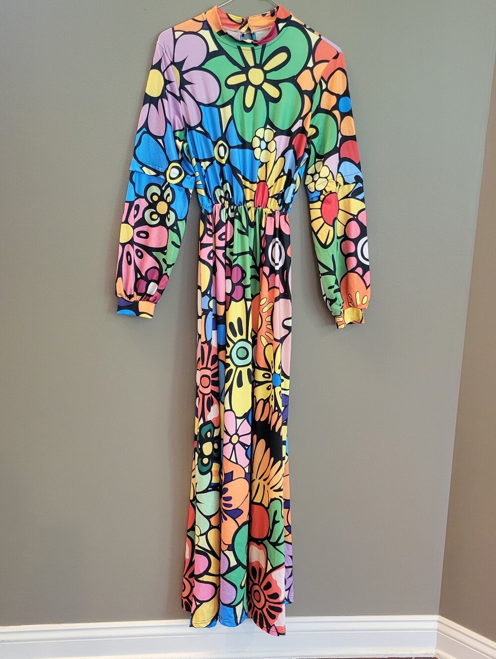 Retro 70s 80s Dress Large Flowers Colorful Maxi Dress Small Medium Party